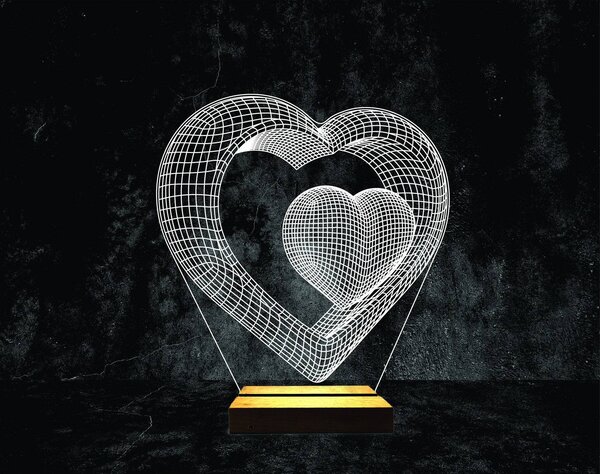 Beling 3D lampa, Dvojité valentínske srdce, 7 farebná S30KW700G