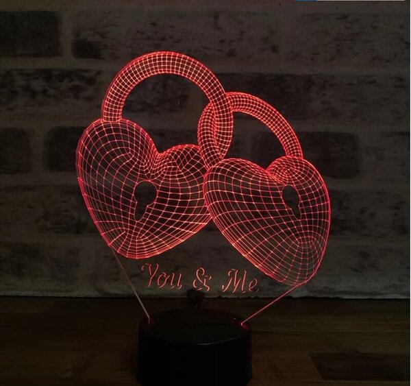 Beling 3D lampa, Zamknuté Valentínske srdcia, 7 farebná S30JAW2Y8