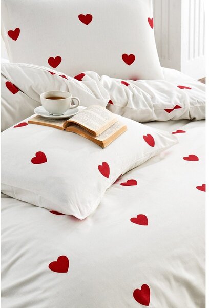 Krémové 4-dielne predĺžené obliečky na dvojlôžko z bavlny Renforcé s plachtou 200x220 cm Mini Hearts – Mila Home