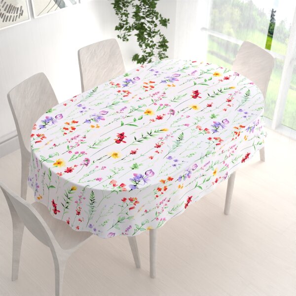 Biante Bavlnený oválny obrus Sandra SA-492 Kvetovaná lúka na bielom 50x100 cm