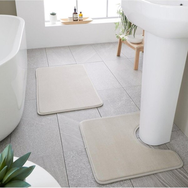 Béžové WC kúpeľňové predložky z pamäťovej peny v súprave 2 ks 50x80 cm Anti-Bacterial – Catherine Lansfield