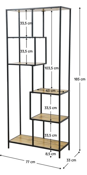 KONDELA Regál, čierna/dub, BILOTE TYP 3