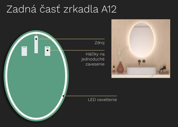Oválne zrkadlo do kúpeľne s LED osvetlením A12