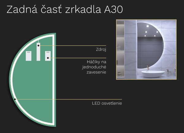 Atypické zrkadlo do kúpeľne s LED osvetlením A30
