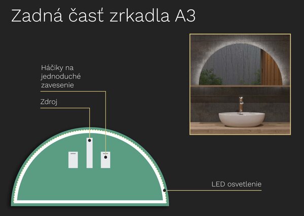 Atypické zrkadlo do kúpeľne s LED osvetlením A3