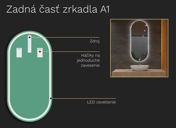 Oválne zrkadlo do kúpeľne s LED osvetlením A1