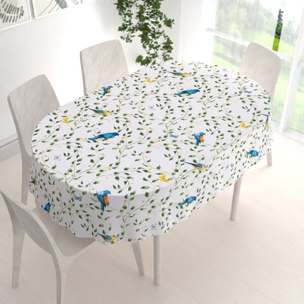 Biante Bavlnený oválny obrus Sandra SA-501 Modré vtáky a vetvičky na bielom 50x100 cm