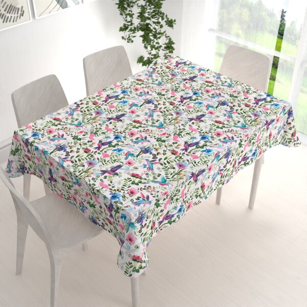 Biante Bavlnený obdĺžnikový obrus Sandra SA-495 Dúhové kolibríky medzi kvetmi 50x100 cm