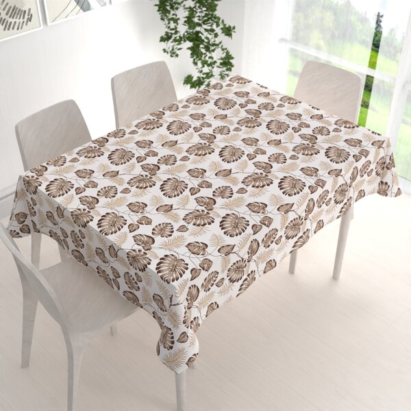 Biante Bavlnený obdĺžnikový obrus Sandra SA-498 Hnedé listy monstery na bielom 50x100 cm
