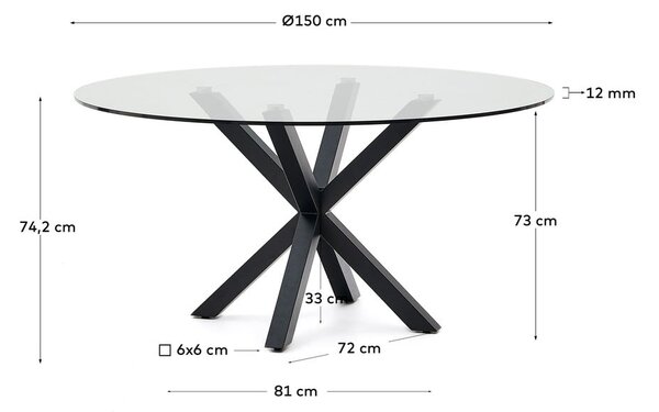 Čierny okrúhly jedálenský stôl so sklenenou doskou ø 150 cm Argo – Kave Home
