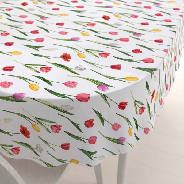 Biante Bavlnený oválny obrus Sandra SA-506 Tulipány na bielom 50x100 cm