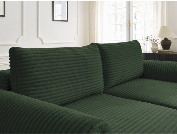 Tmavozelená menčestrová rozkladacia pohovka 257 cm Lucien – Bobochic Paris