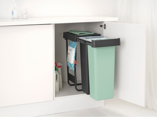 Vstavaný plastový odpadkový kôš na triedený odpad v mentolovo-tmavosivej farbe 60 l Sort&Go – Brabantia