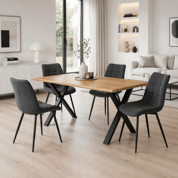 Jedálenský stôl 180x90 cm HT-F4318 OAK divoký dub / čierne nohy