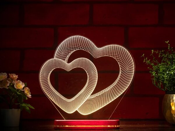 Beling 3D lampa, Dvojité Valentínske srdcia, 7 farebná ZZ8P5