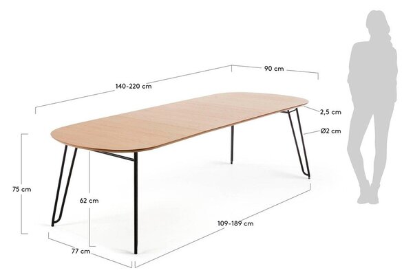 Rozkladací jedálenský stôl v dekore duba v prírodnej farbe 90x140 cm Novac – Kave Home