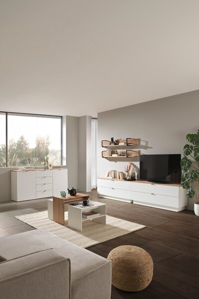 TV DIEL, biela, dub artisan, 140/62/44 cm Hom`in - Obývacie zostavy