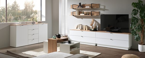 TV DIEL, biela, dub artisan, 140/62/44 cm Hom`in - Obývacie zostavy
