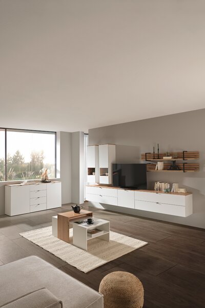 TV DIEL, biela, dub artisan, 140/62/44 cm Hom`in - Obývacie zostavy