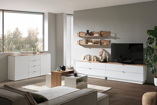 TV DIEL, biela, dub artisan, 140/62/44 cm Hom`in - Obývacie zostavy
