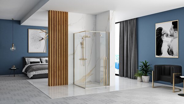 Rea Fargo, sprchovací kút s krídlový dverami 100x80 cm + biela sprchová vanička Savoy, zlatá lesklá, KPL-K4907