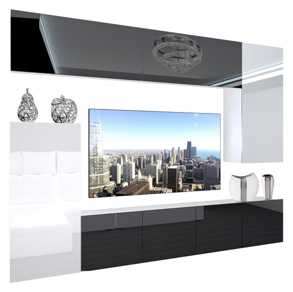 Obývacia stena Belini Premium Full Version čierny lesk + LED osvetlenie Nexum 115