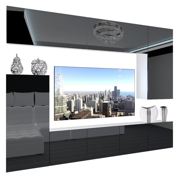 Obývacia stena Belini Premium Full Version čierny lesk + LED osvetlenie Nexum 125