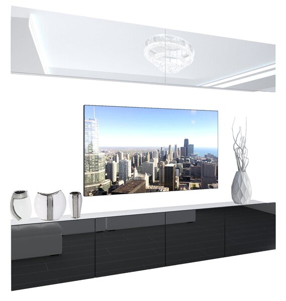 Obývacia stena Belini Premium Full Version biely lesk / čierny lesk + LED osvetlenie Nexum 93