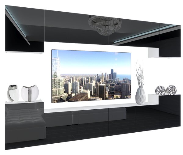 Obývacia stena Belini Premium Full Version čierny lesk+ LED osvetlenie Nexum 65