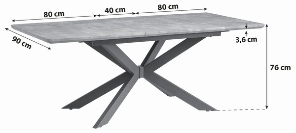 JEDÁLENSKÝ STÔL, sivá, 160-200/90/76 cm P & B - Stoly, Online Only
