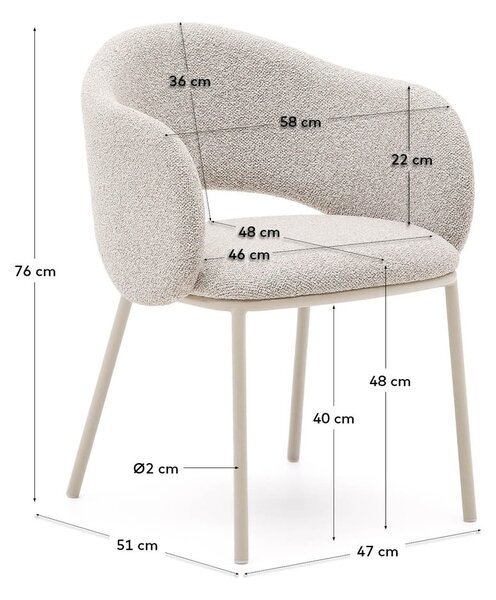 Slonovinové čalúnené jedálenské kreslo Maina – Kave Home