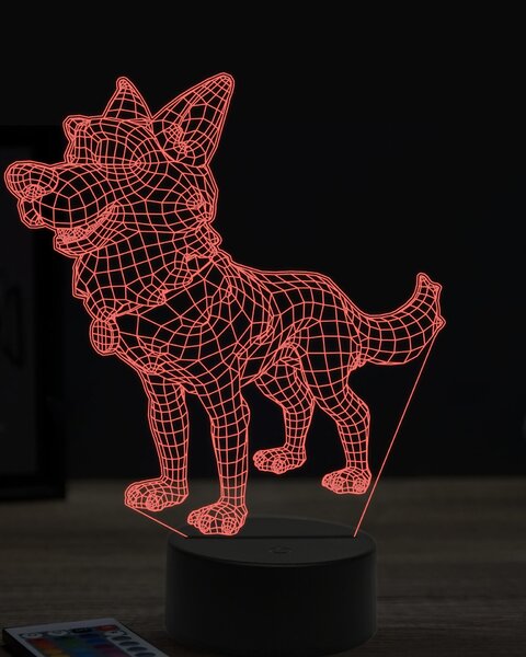 Beling 3D lampa, kreslený pastiersky pes, 7 farebná OR9