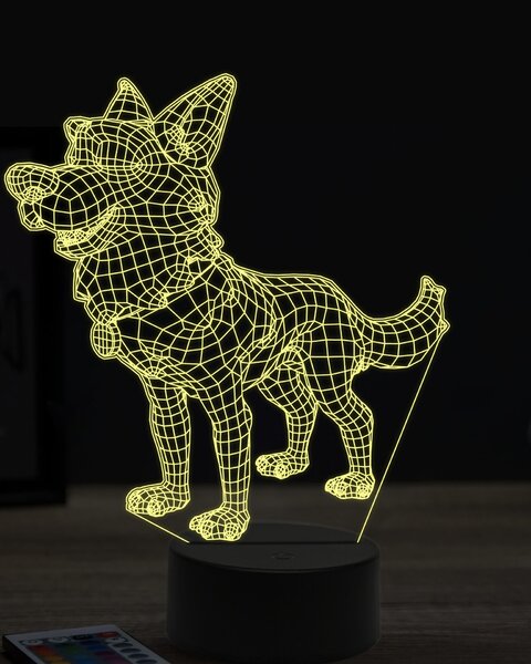 Beling 3D lampa, kreslený pastiersky pes, 7 farebná OR9