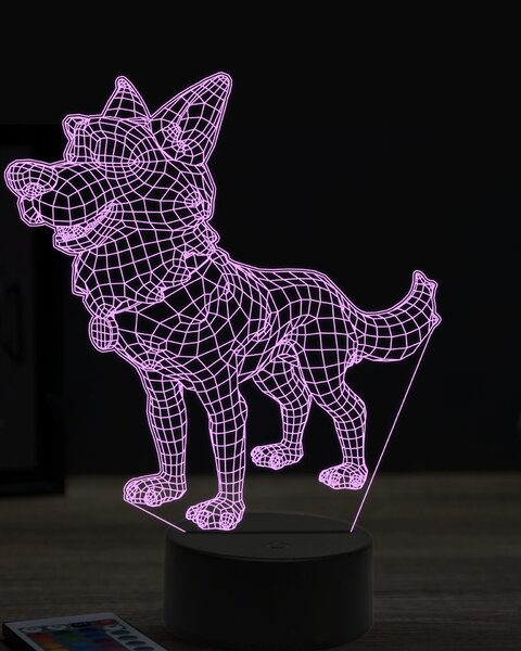 Beling 3D lampa, kreslený pastiersky pes, 7 farebná OR9