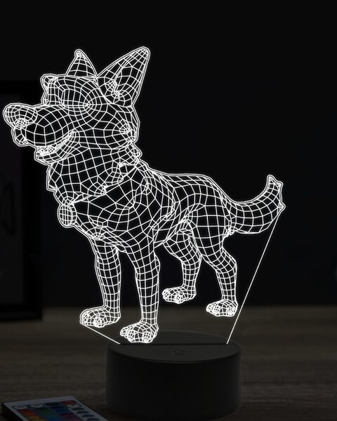 Beling 3D lampa, kreslený pastiersky pes, 7 farebná OR9