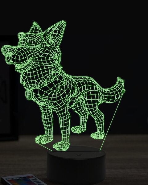 Beling 3D lampa, kreslený pastiersky pes, 7 farebná OR9