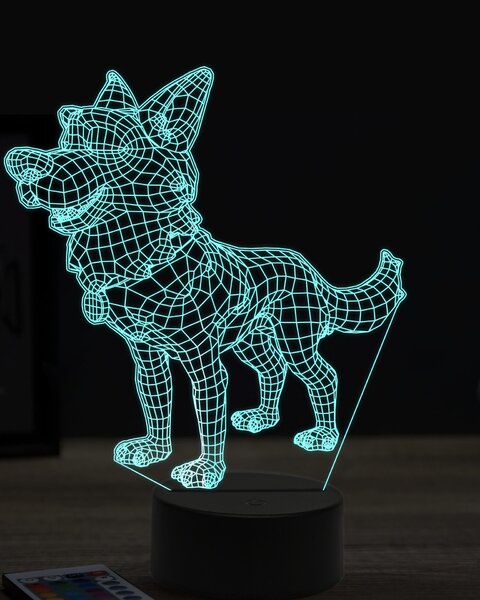 Beling 3D lampa, kreslený pastiersky pes, 7 farebná OR9