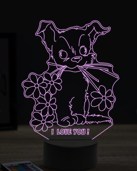 Beling 3D lampa, pes s kvetmi, 7 farebná OR12