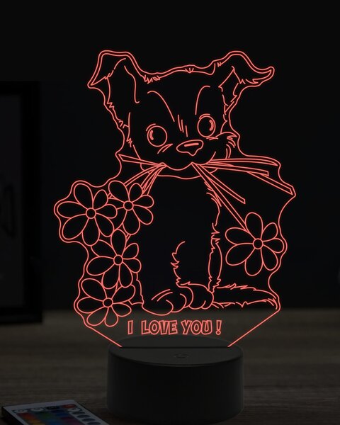 Beling 3D lampa, pes s kvetmi, 7 farebná OR12