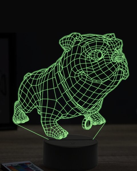 Beling 3D lampa, vtipný bulldog,7 farebná OR14