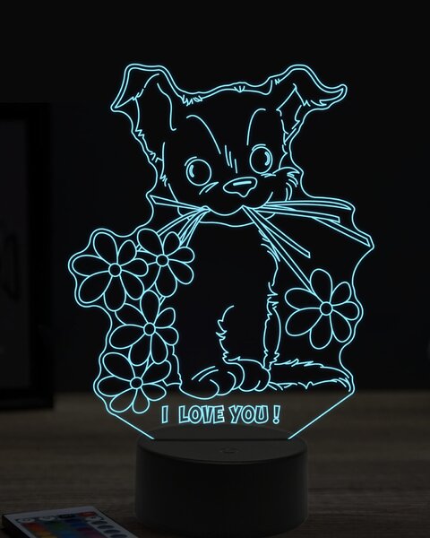 Beling 3D lampa, pes s kvetmi, 7 farebná OR12