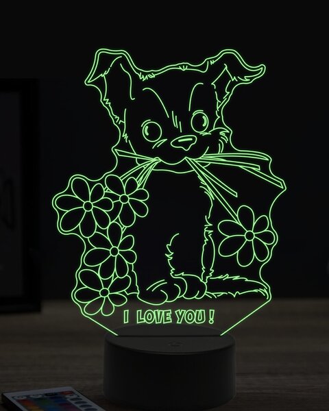 Beling 3D lampa, pes s kvetmi, 7 farebná OR12