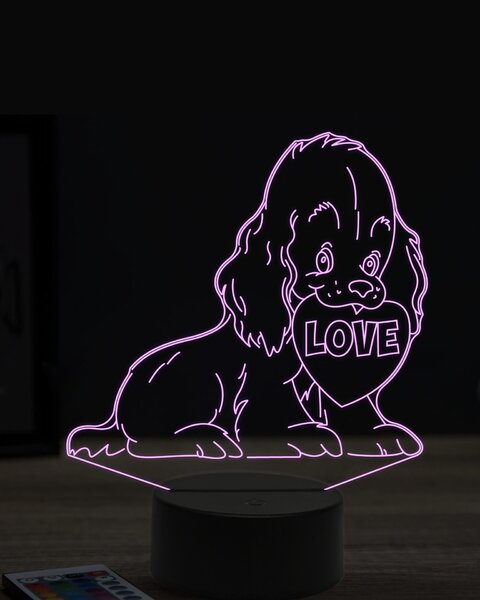 Beling 3D lampa, pes zo srdcom, 7 farebná OR11