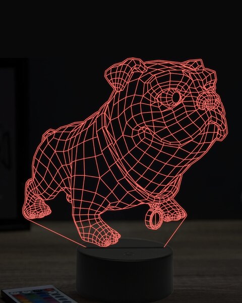 Beling 3D lampa, vtipný bulldog,7 farebná OR14