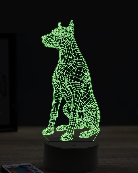 Beling 3D lampa, sediaci doberman, 7 farebná OR31