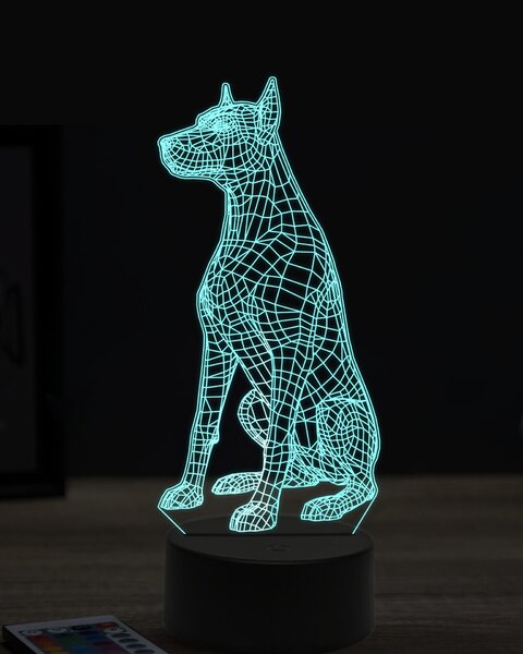 Beling 3D lampa, sediaci doberman, 7 farebná OR31