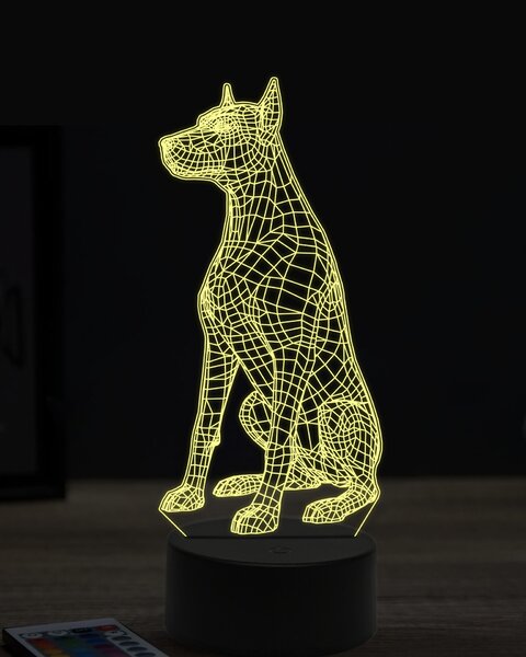 Beling 3D lampa, sediaci doberman, 7 farebná OR31