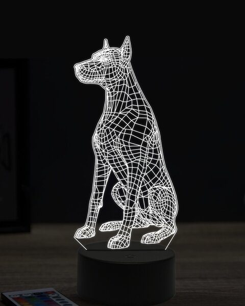 Beling 3D lampa, sediaci doberman, 7 farebná OR31
