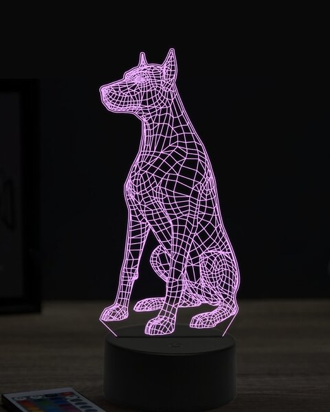 Beling 3D lampa, sediaci doberman, 7 farebná OR31