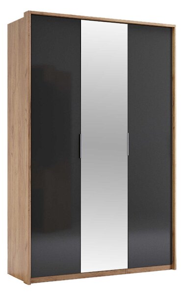 Šatníková skriňa DOTA 3D so zrkadlom, 139,8x213,2x58,5, dub kraft/smooth grey